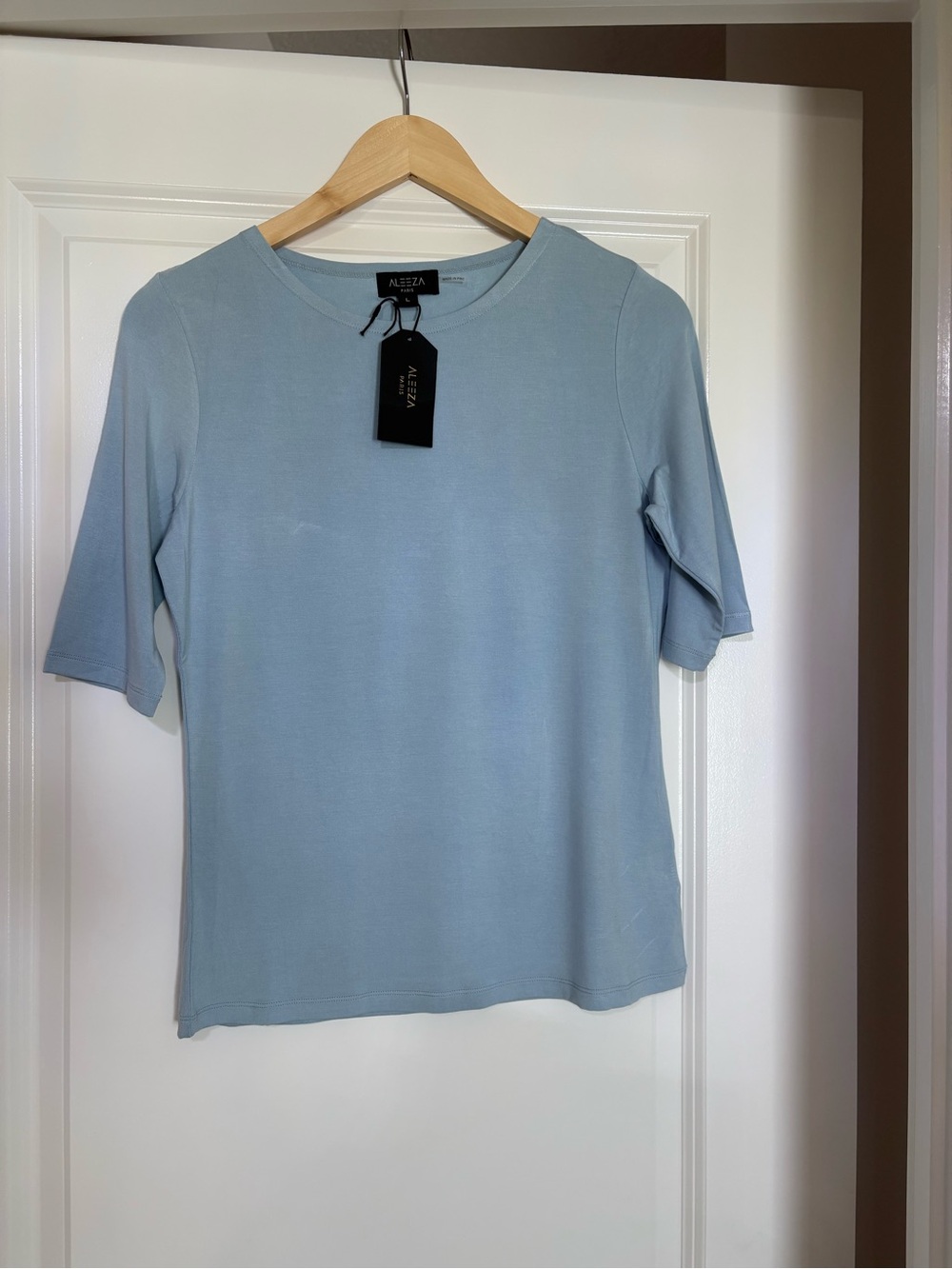 Aleezaparis Pastel Blue Short Sleeve Crewneck Top